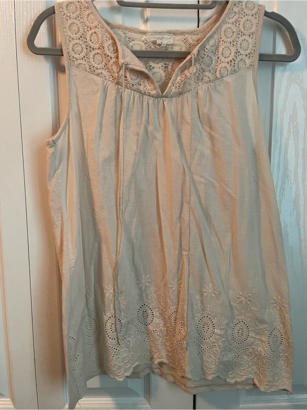 Cupio Cream Lace Yoke Sleeveless Top, Small